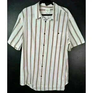 Quiksilver Mens Button-Up Shirt Beige Stripe Short Sleeve Pocket Cotton XL